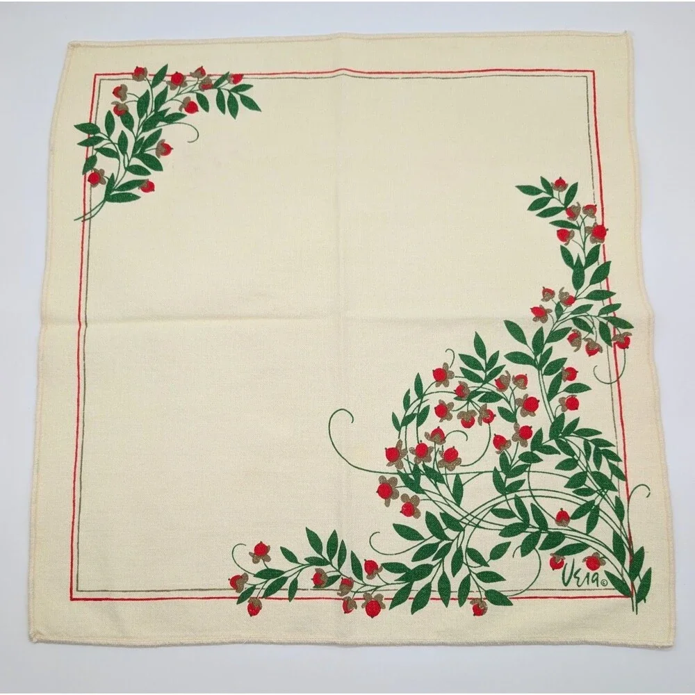 Vintage Vera Neumann Cloth Napkins Christmas Holly Berry Set Of 5